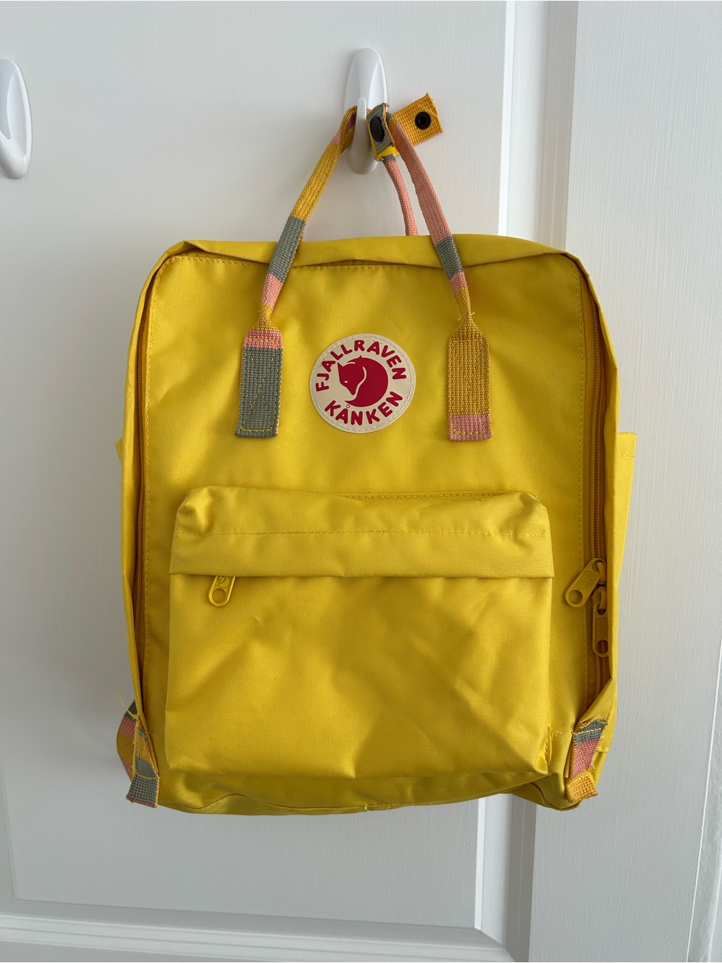 Fjallraven Kanken Classic Backpack In Bright Yellow With Multicolor Straps